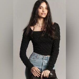 Maeve Long-Sleeve Modern Popcorn Crop Top